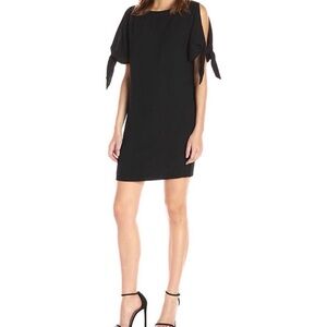 NEW Vince Camuto Fully Lined Black Crepe Shift Dress with Knotted Sleeves - Sz 6